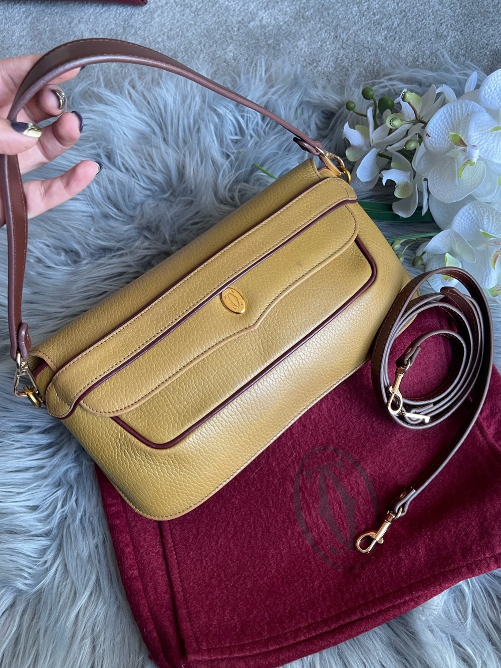 Authentic Cartier vintage clutch bag leather beigh